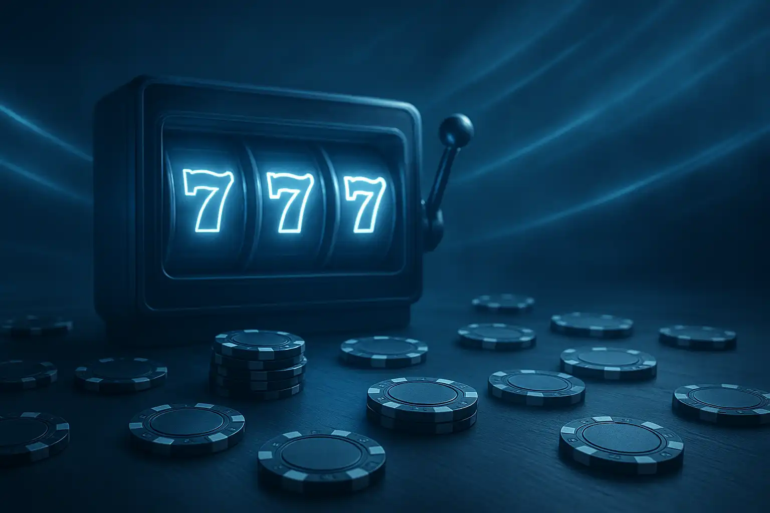 Frosty blue casino chips and slot reels glowing over a graphite background at fatbets Casino