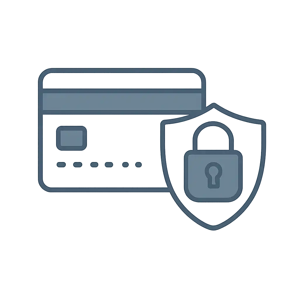 Illustration of a secure deposit with a credit card and lock icon